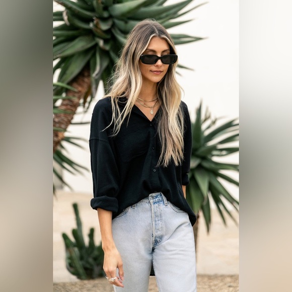 Z Supply Midnight Black Lalo Gauze Button Front Shirt - Picture 11 of 11